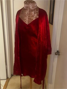 Linea Donatella Red Satin Chemise with Matching Robe